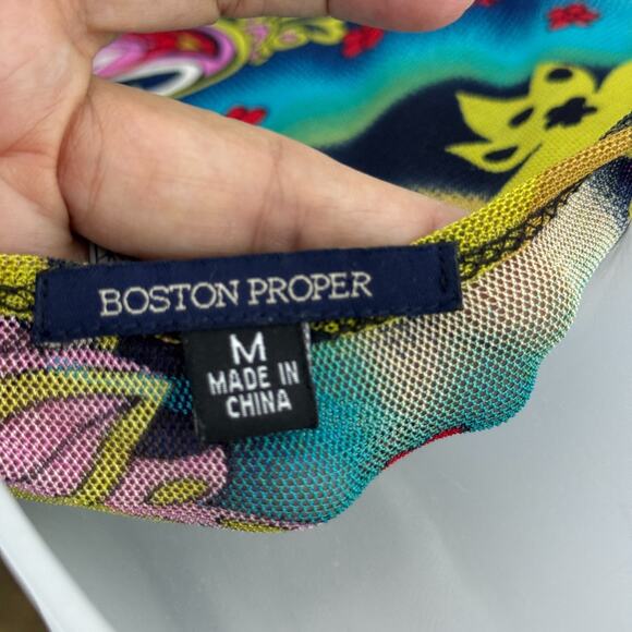 Boston Proper Womens Top Med Sheer Colorful Beaded Paisley Long Sleeve Festival - Picture 7 of 10